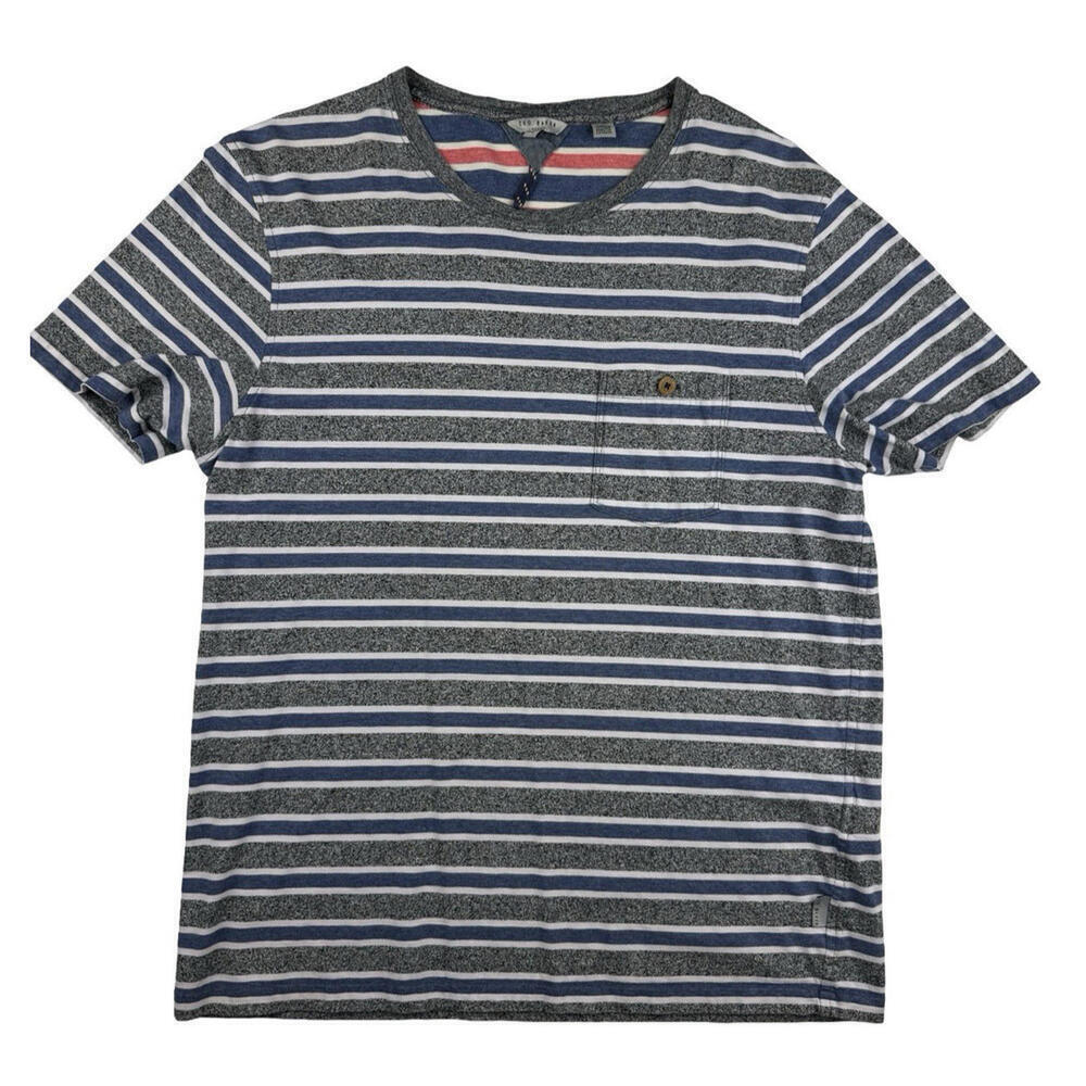 Ted Baker Pocket T-Shirt Striped Navy Grey Size 4 | L
